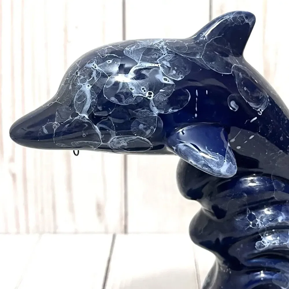 Vintage Ceramic Dolphin Figurine Oil Diffuser Candle Holder Blue Marble Finish